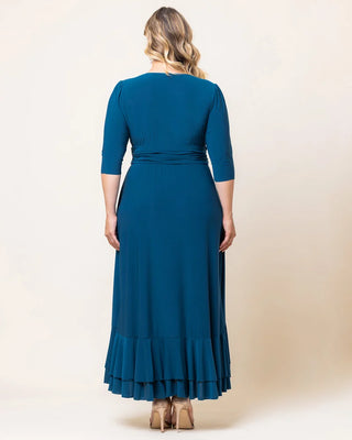 Veronica Ruffled Evening Gown in Aegean Blue