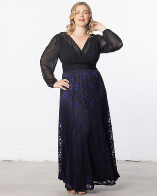 Mon Tresor Lace Evening Gown in Violet Noir Lace