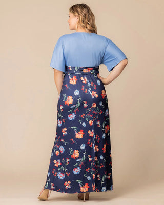 Havana Colorblocked Maxi Dress in Vibrant Navy Florals