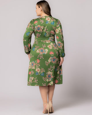 Diana Long Sleeve Midi Dress in Olive Floral Print