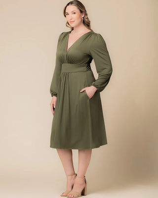 Diana Long Sleeve Midi Dress in Olive