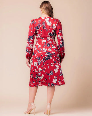 Diana Long Sleeve Midi Dress in Red Floral Print