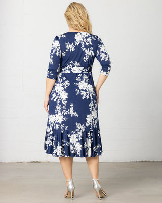 Flirty Flounce Wrap Dress in Navy Floral Print