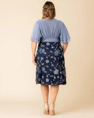 Lillian Embroidered Cocktail Dress in Navy Blue Blooms
