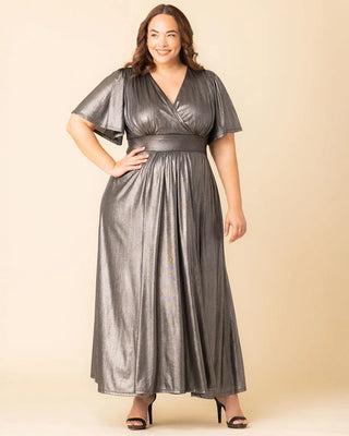 Evania Metallic Evening Gown in Pewter