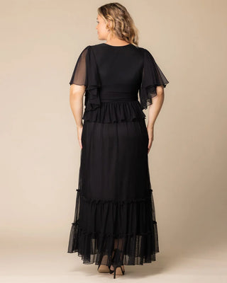 Graceful Tiered Mesh Gown in Onyx