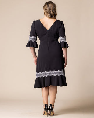 Villa Lace Trim Cocktail Dress in Black Noir