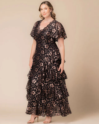 Mon Ange Tiered Lace Evening Gown in Rose Gold