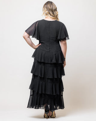 Tour de Flounce Chiffon Evening Gown in Onyx