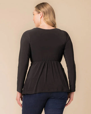 Abigail Long Sleeve Twist Top in Black Noir