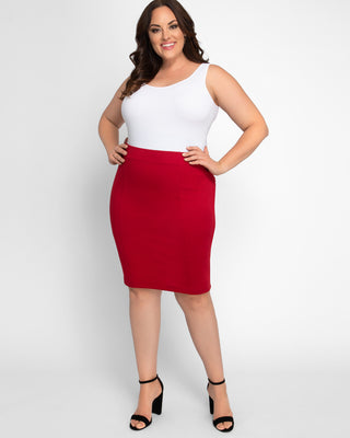 Priscilla Knit Pencil Skirt  in Ruby Red