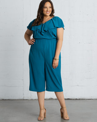 Avery Cropped Jumpsuit in Teal/Blue