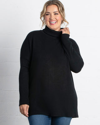 Paris Turtleneck Tunic Sweater in Black Noir