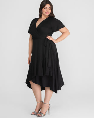 Rayna Plus Size Cocktail Wrap Dress in Black