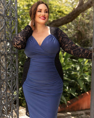 Valentina Illusion Dress  in Slate Blue