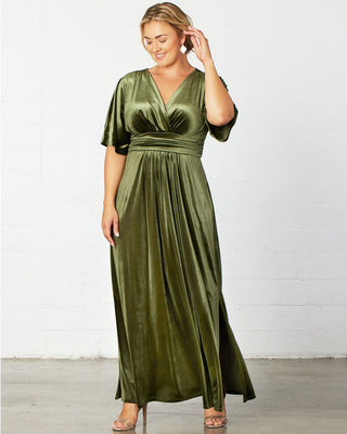 Verona Velvet Evening Gown in Olive