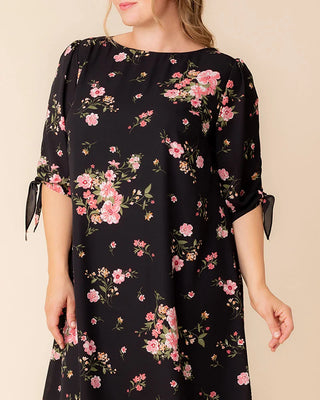 Manhattan A-Line Shift Dress in Midnight Peony Print