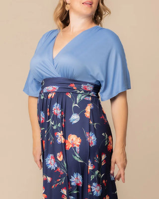 Havana Colorblocked Maxi Dress in Vibrant Navy Florals