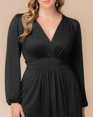 Diana Long Sleeve Midi Dress in Black Noir