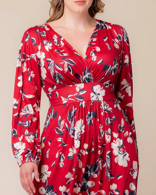 Diana Long Sleeve Midi Dress in Red Floral Print