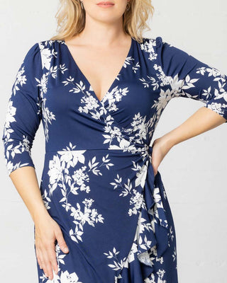 Flirty Flounce Wrap Dress in Navy Floral Print