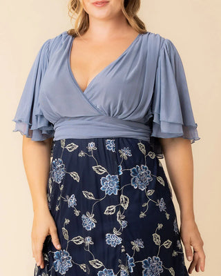 Lillian Embroidered Cocktail Dress in Navy Blue Blooms