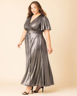 Evania Metallic Evening Gown in Pewter