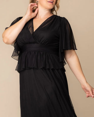 Graceful Tiered Mesh Gown in Onyx