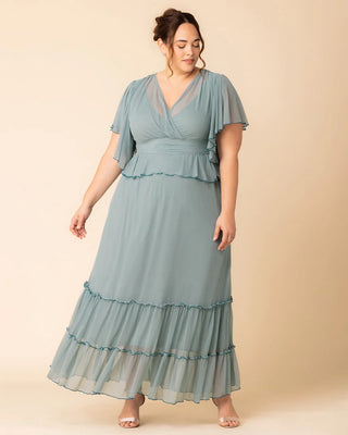 Graceful Tiered Mesh Gown - Sale! in Sea Foam