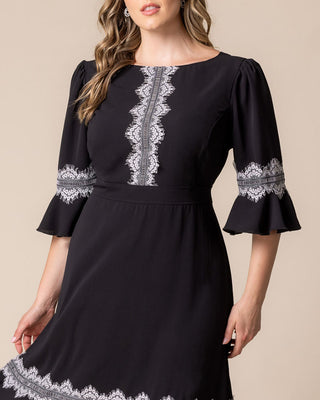 Villa Lace Trim Cocktail Dress in Black Noir
