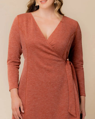 London Sweater Knit Wrap Dress in Cinnamon