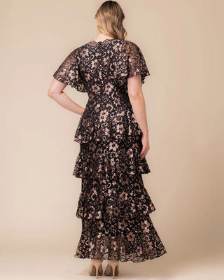 Mon Ange Tiered Lace Evening Gown in Rose Gold