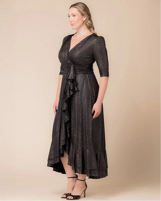 Glimmer Ruffle Evening Gown in Silver Starlight