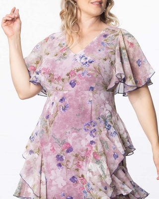 Tour de Flounce Chiffon Evening Gown - Sale! in Lilac Floral Print