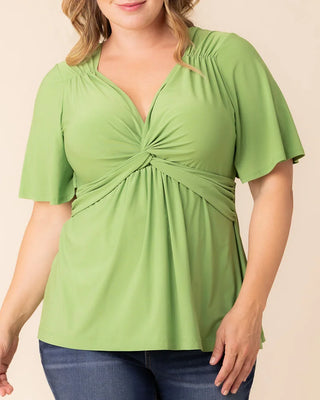Abby Twist Front Top in Green Apple