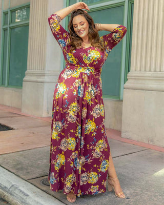 Maya Maxi Dress  in Burgundy/Red