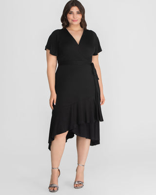 Rayna Plus Size Cocktail Wrap Dress in Black