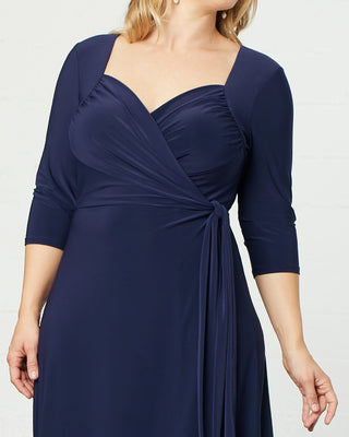 Sweetheart Knit Wrap Dress in Navy Blue