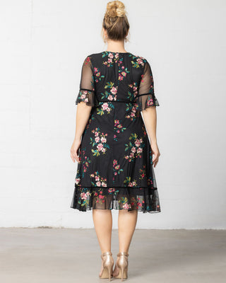 Wildflower Embroidered Dress in Onyx Blooms