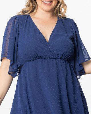 Florence Flutter Sleeve Dress - in Denim Blue Dot