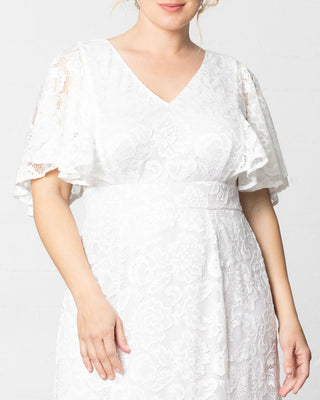 Clarissa Lace Flutter Sleeve Long Wedding Dress in Pearl