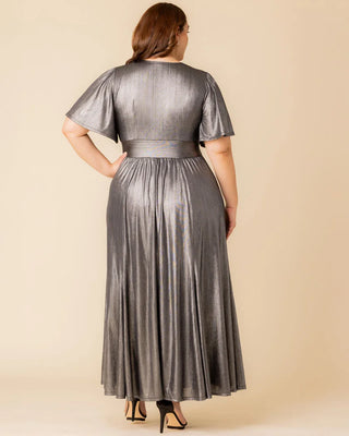 Evania Metallic Evening Gown in Pewter