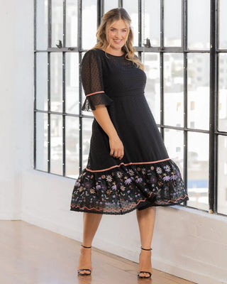 Mesmerizing Embroidered Cocktail Midi Dress in Wildflower