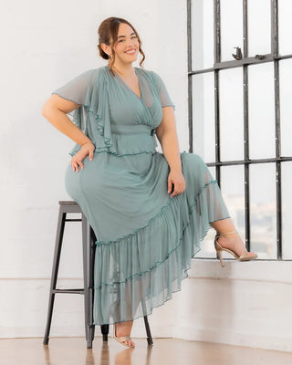 Graceful Tiered Mesh Gown - Sale! in Sea Foam