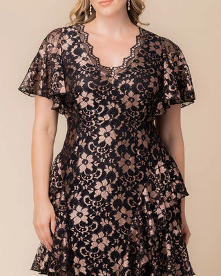 Mon Ange Tiered Lace Evening Gown in Rose Gold