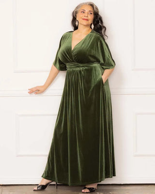 Verona Velvet Evening Gown in Olive
