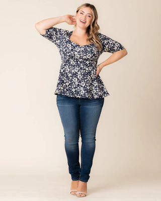 Posh Peplum Top in 
Aegean Blue Florals