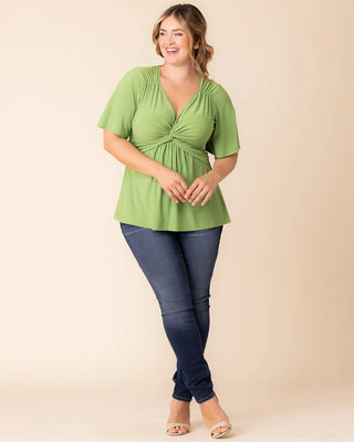 Abby Twist Front Top in Green Apple