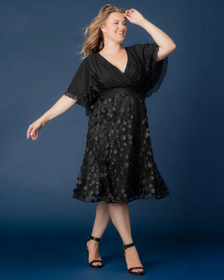 Pretty Petals Mesh Cocktail Dress in Onyx Blossoms