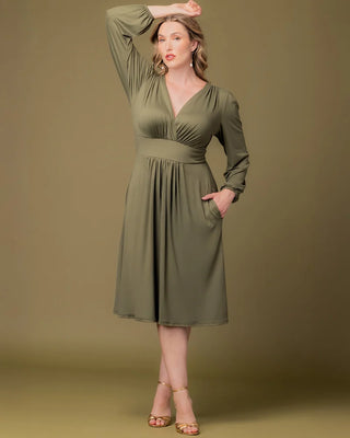 Diana Long Sleeve Midi Dress in Olive